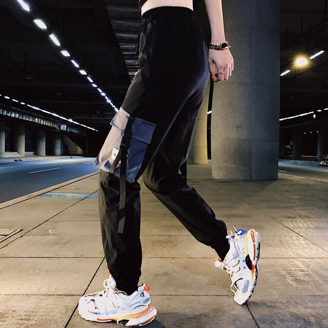 Autumn 2020 Fashion Women Pants Cargo High Waist Chains Trousers Joggers Ladies Hip Hop Solid Loose Spring Streetwear Female