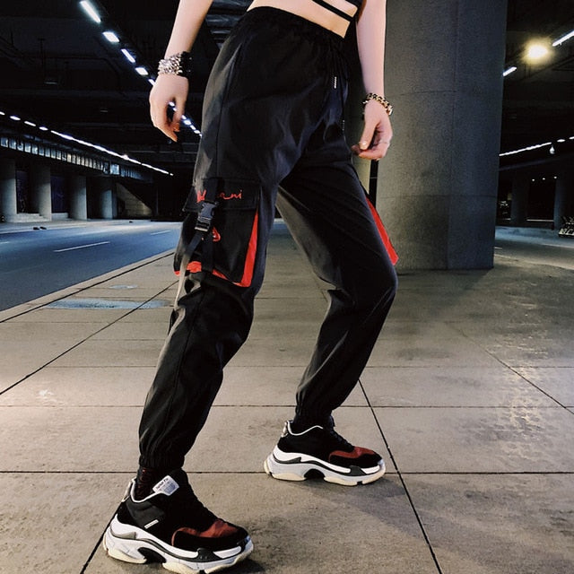 Autumn 2020 Fashion Women Pants Cargo High Waist Chains Trousers Joggers Ladies Hip Hop Solid Loose Spring Streetwear Female