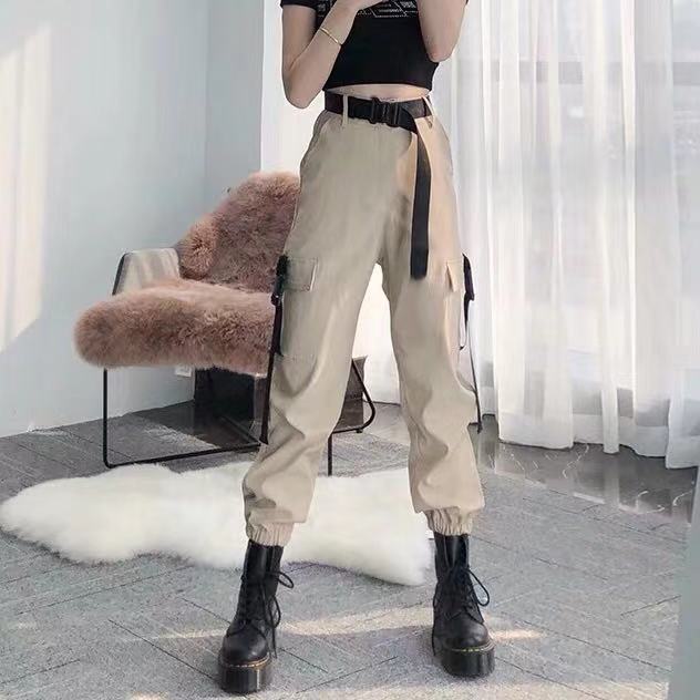 Autumn 2020 Fashion Women Pants Cargo High Waist Chains Trousers Joggers Ladies Hip Hop Solid Loose Spring Streetwear Female