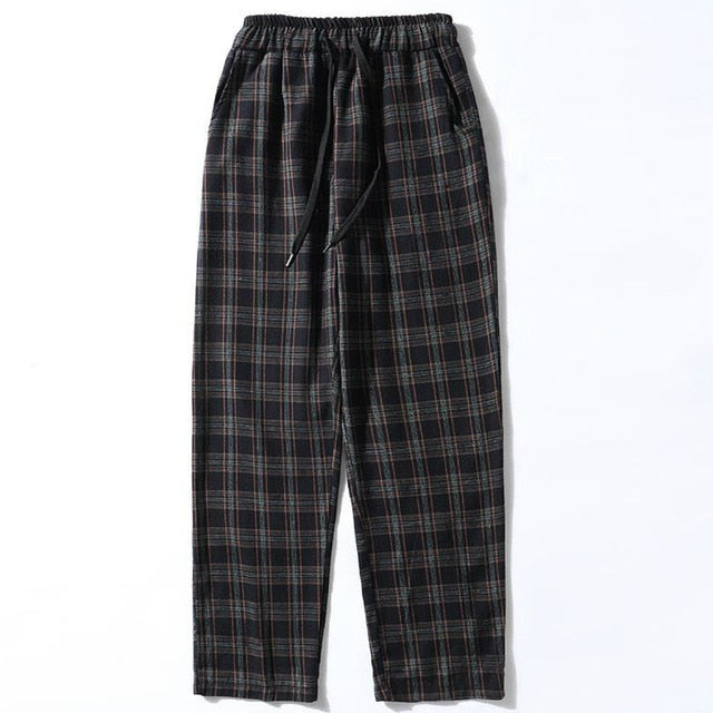 Casual Pants Men Plaid Loose Wide Leg Trousers Mens Simple Chic Korean Style All-match Ins Trendy Streetwear Harajuku Ulzzang