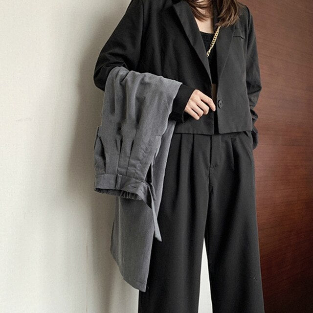 Trouser For Women High Waist Causal Loose Wide Leg Pants Female 2019 Spring Autumn Korean Fashion Elegant Black Gray Trousers