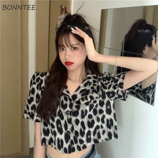Crop Jackets Women Chic Leopard Summer Harajuku Stylish Korean Ladies Outwear Single Breasted All-match Popular Femme Jacket Hot