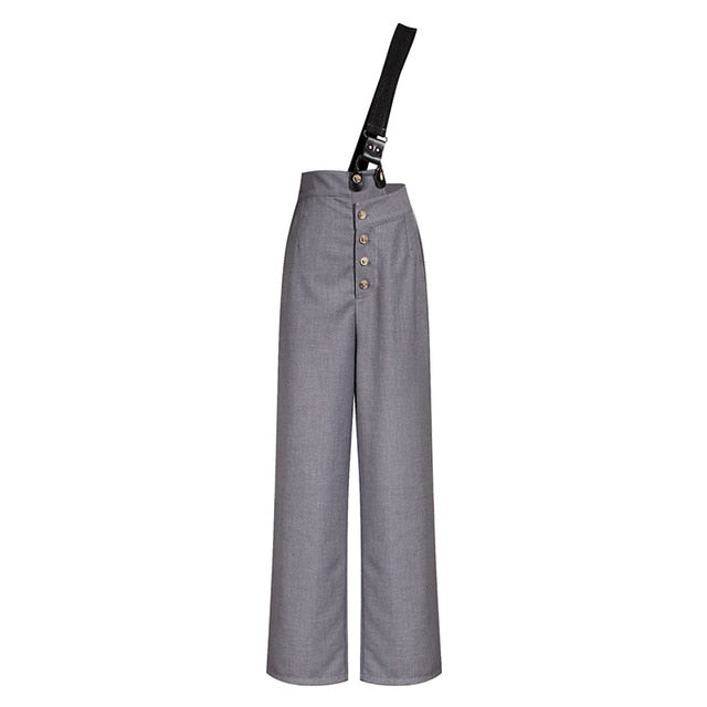 [EAM] High Waist Black Button Split Joint Overalls Trousers New Loose Fit Pants Women Fashion Tide Spring Summer 2020 1W910